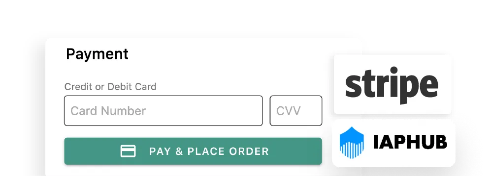 Écran d'achat intégré et de paiement dans une application Adalo