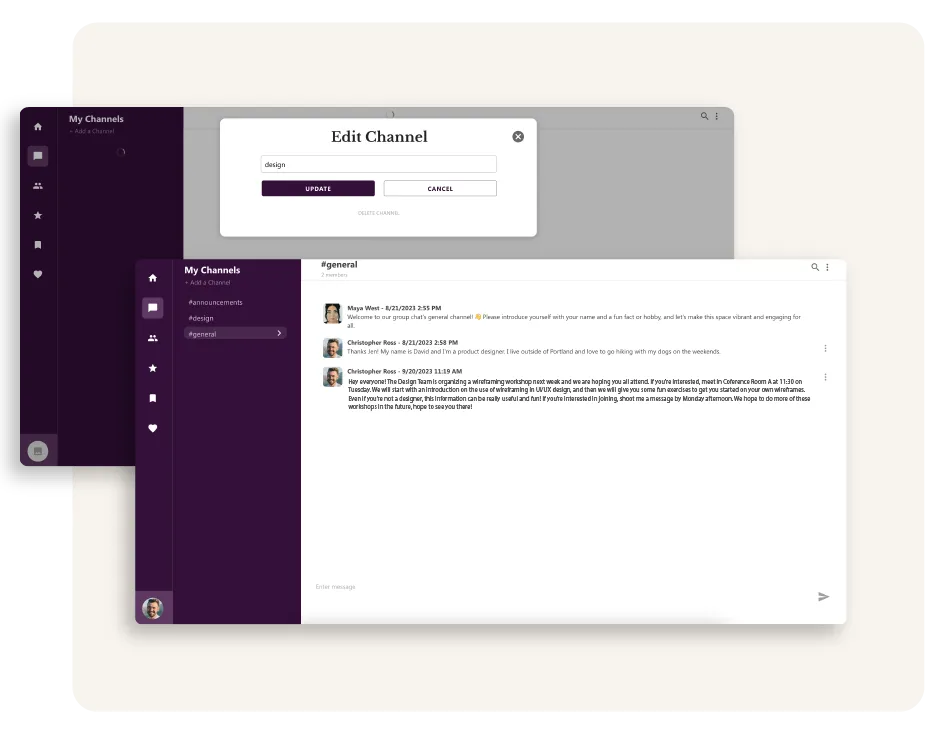 Créez une fonctionnalité de messagerie de groupe similaire à Slack dans votre image d'application personnalisée.