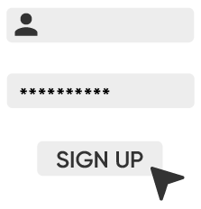 Un simple écran d'inscription avec un nom d'utilisateur, un mot de passe et un curseur. 
