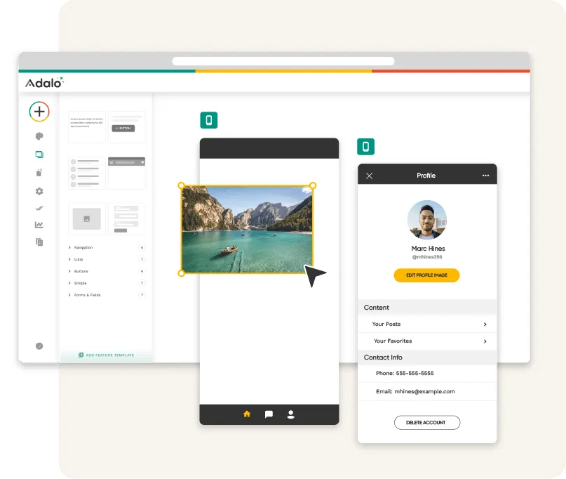 Interface visuelle de type « canevas » du générateur d'applications sans code Adalo