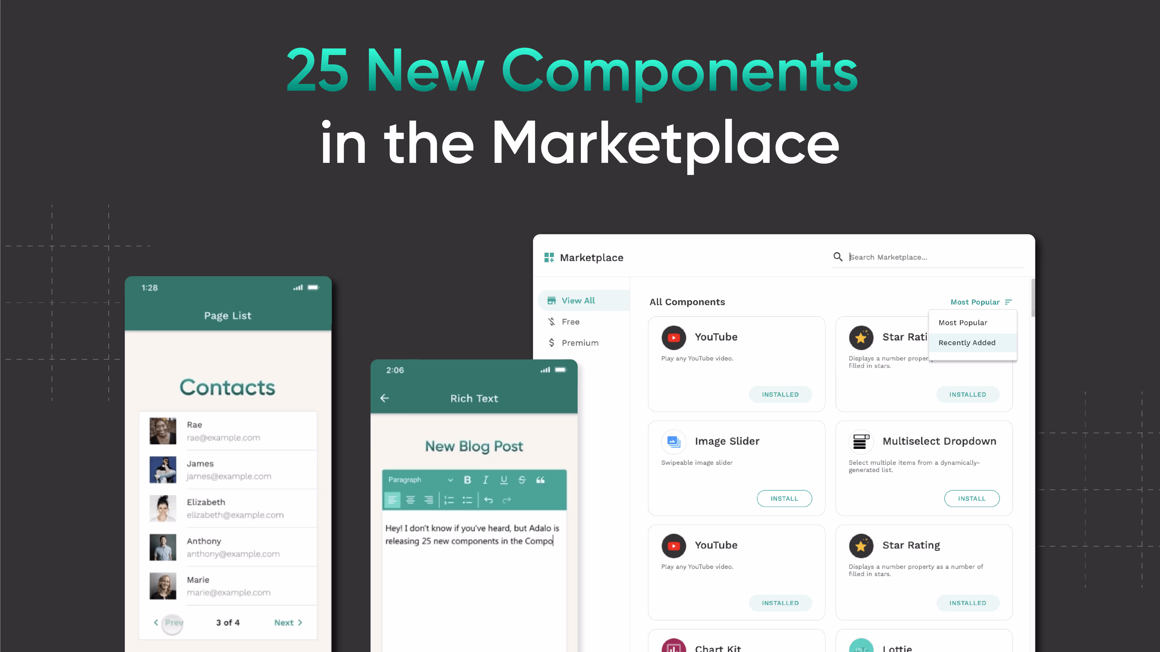 Mises à jour du marché des composants Adalo - Décembre 2022
