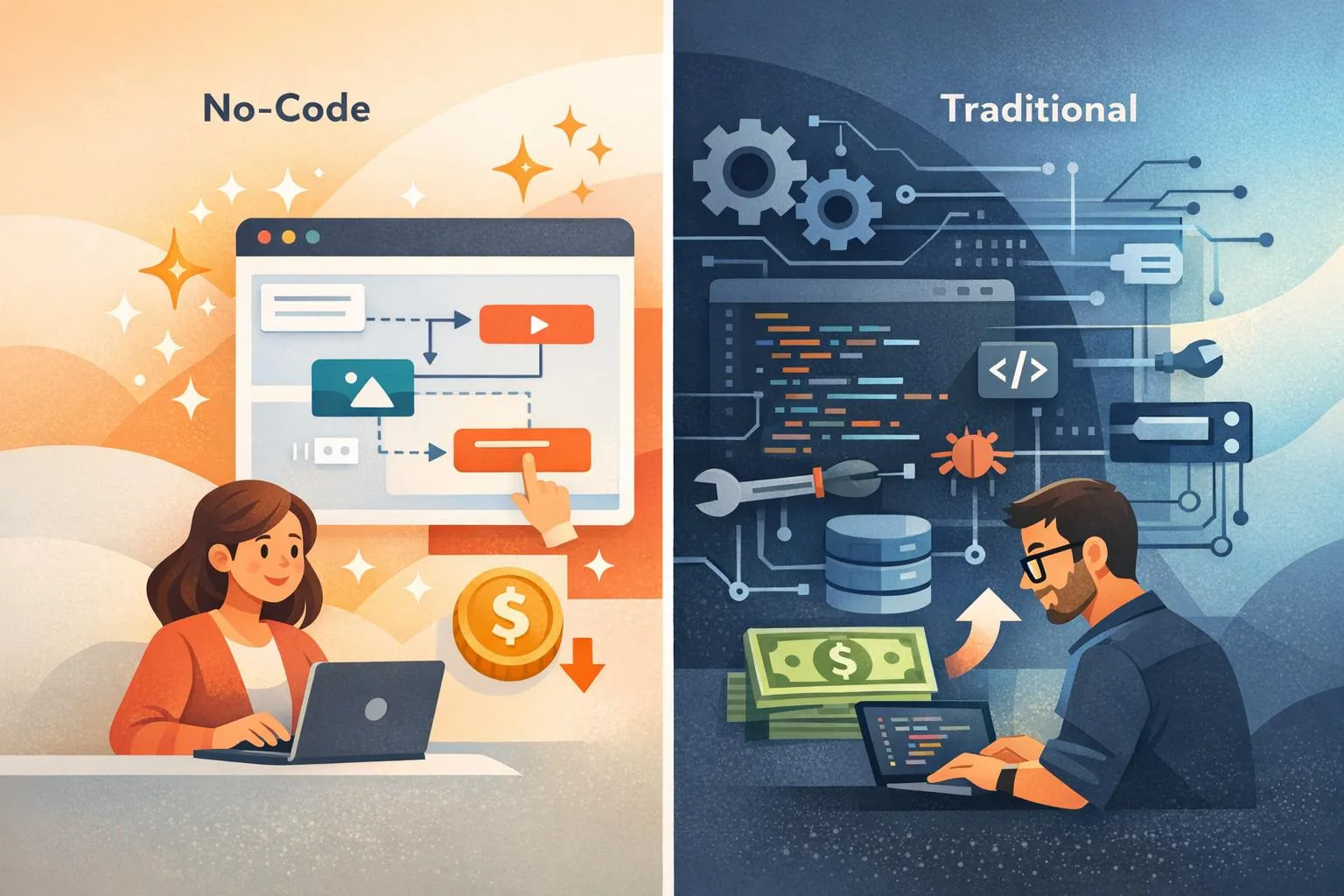 Développement d'applications sans code vs développement traditionnel : une comparaison des coûts