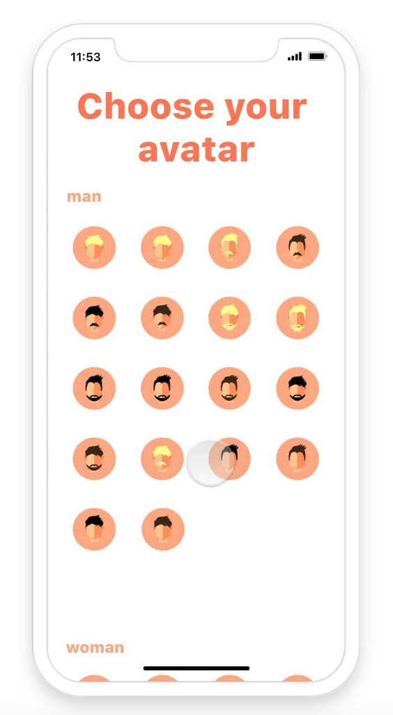 Aperçu du sélecteur d'avatar utilisateur